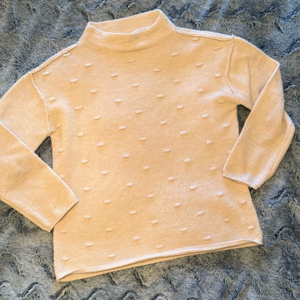 Democracy | Cream Mock Neck Dot-Texture Sweater | Size Small